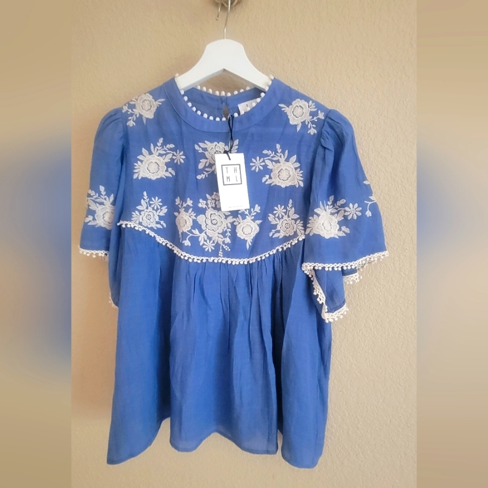 THML bara Short Sleeve Embroidered Top